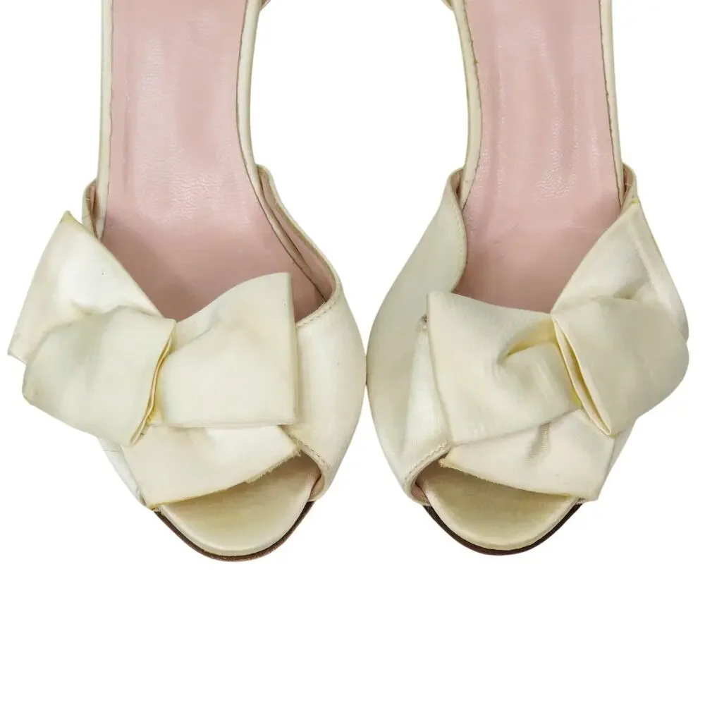 Kate Spade New York Sala D'Orsay Pump Heels Ivory Satin Bow Glitter Heel Size 7